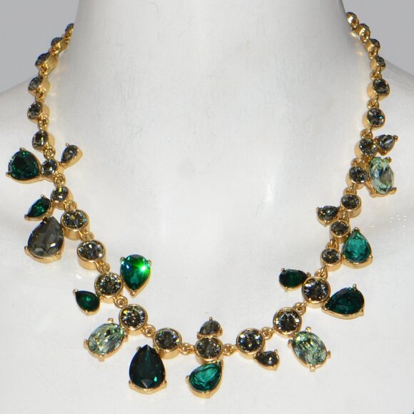 100% Authentic Oscar de la Renta Metal & Glass Crystal Cactus Necklace